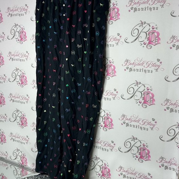 Victoria secret pink pj bottoms shiny shimmer logo print black multi color - Picture 4 of 8